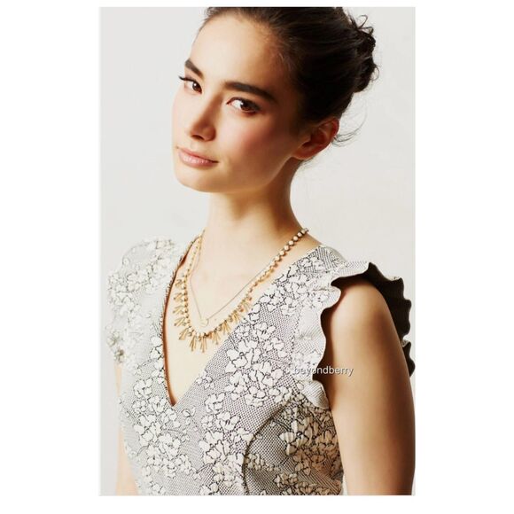 Anthropologie Dress Gray White Floral Lace Sleeveless V Neck Party‎ - Picture 3 of 14